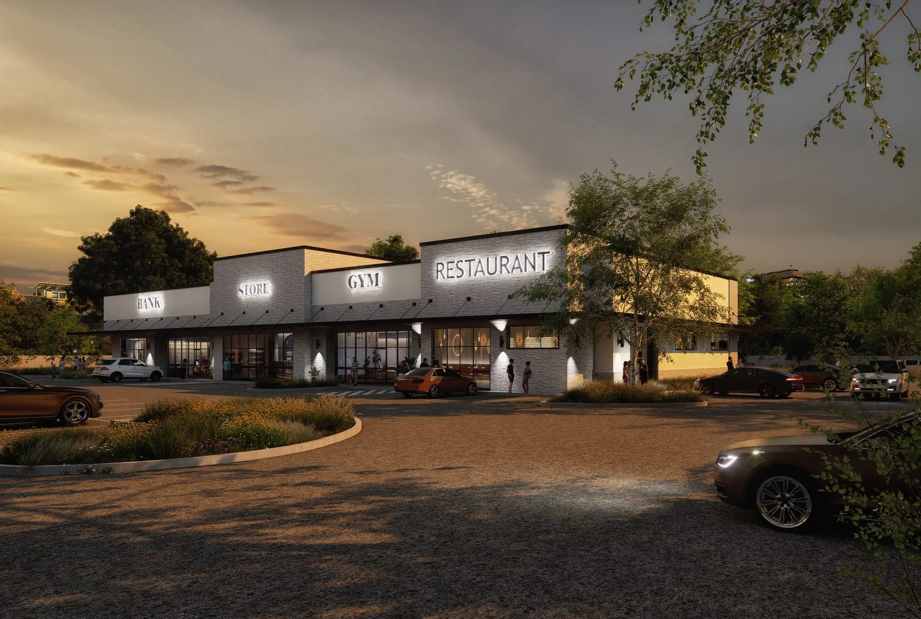 Barks & Board Flex Building — commercial exterior architectural visualization case study
