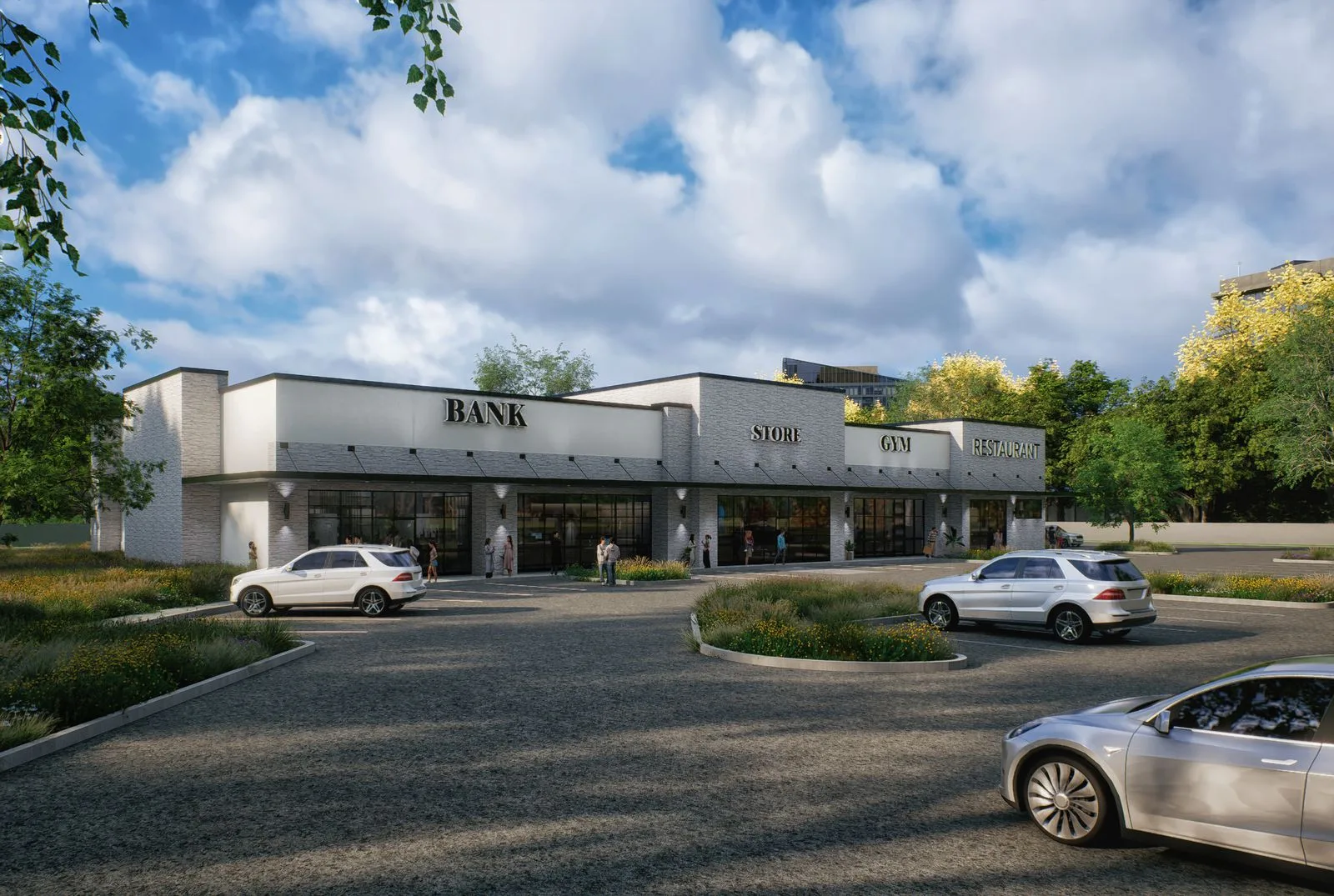 Exterior perspective of the storefront elevation