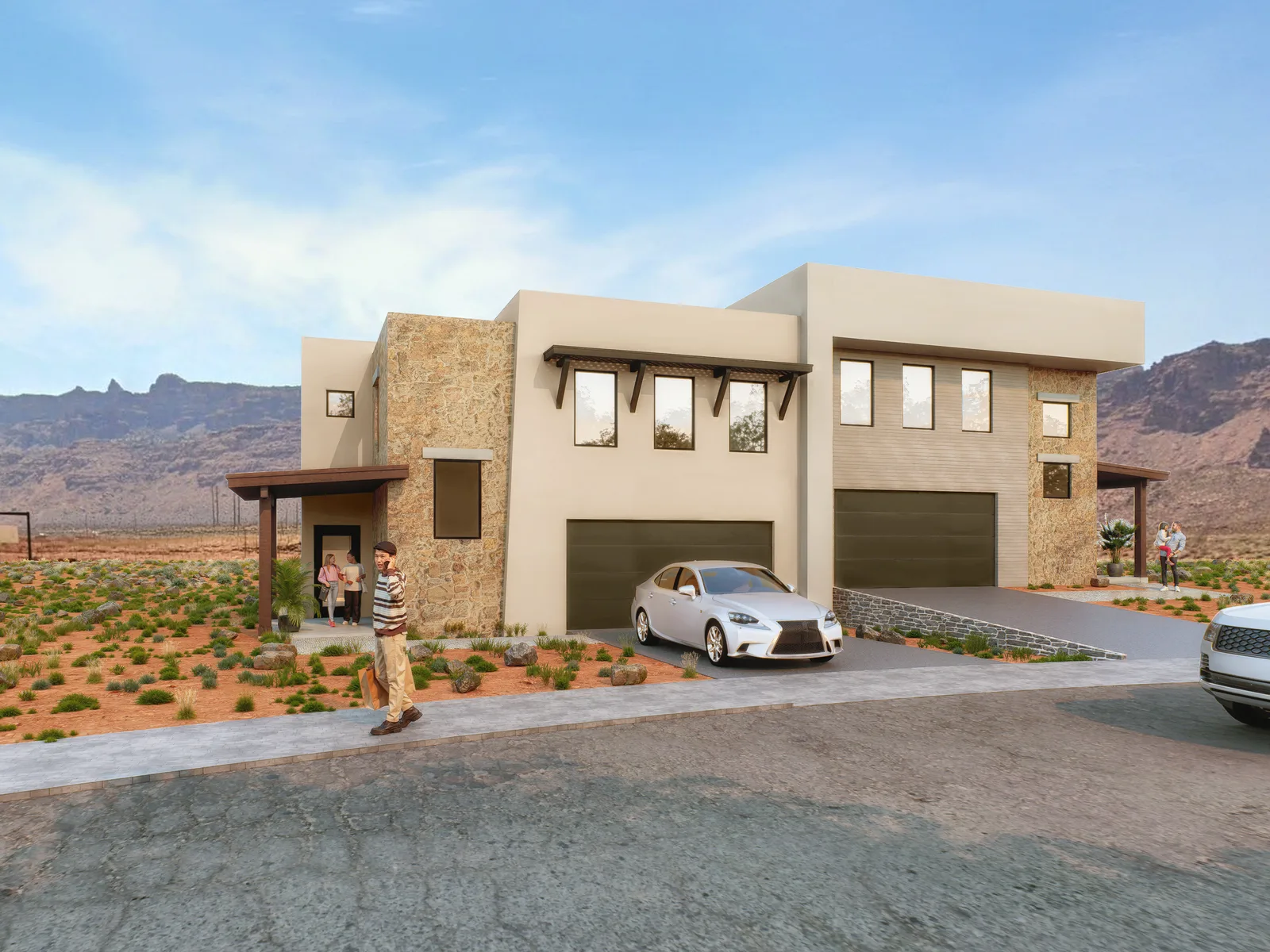 The 9 February issue of the twin home, a low coursed-stone wall between the driveways