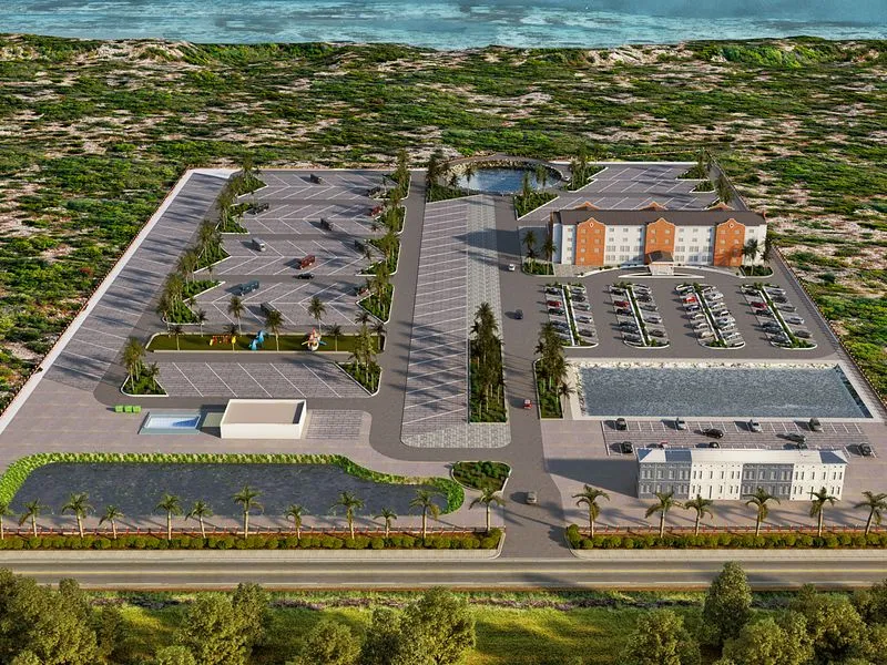 Coastal Commercial Complex — mixed-use 3D rendering