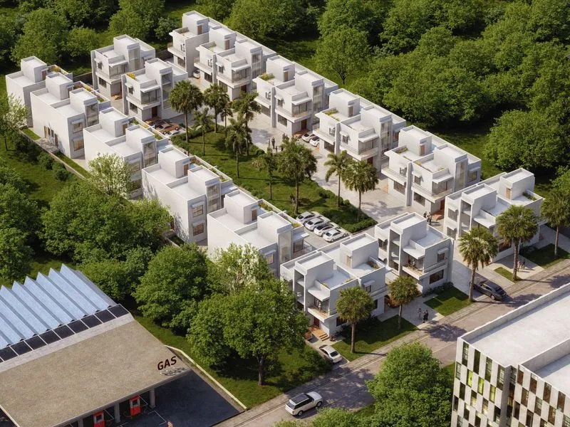Modern Townhouse Community — mixed-use 3D rendering