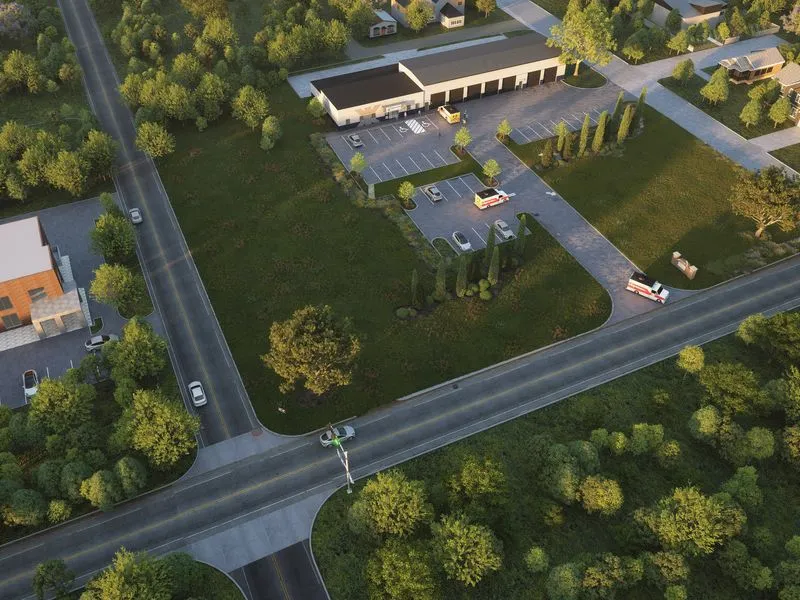 Roadside Commercial Plaza — mixed-use 3D rendering