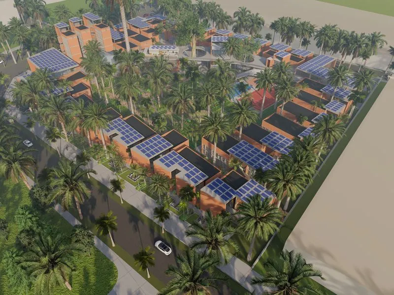 Solar Powered Tropical Township — mixed-use 3D rendering