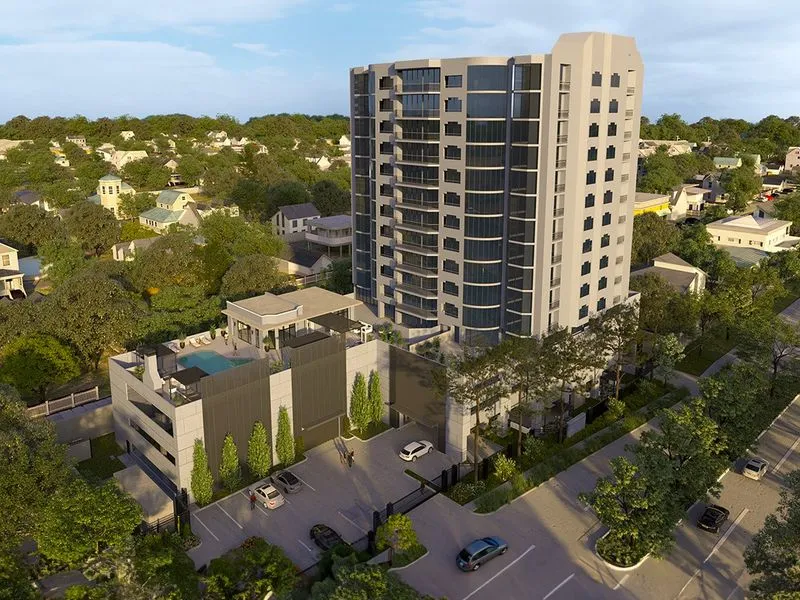 Suburban Residential Tower — mixed-use 3D rendering