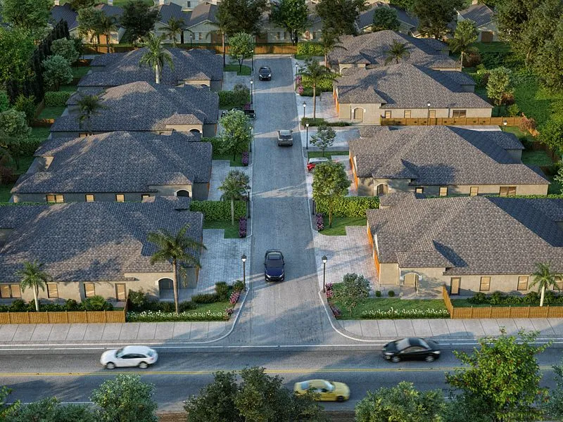 Suburban Single Family Community — mixed-use 3D rendering