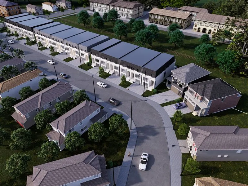 Suburban Townhouse Infill — mixed-use 3D rendering