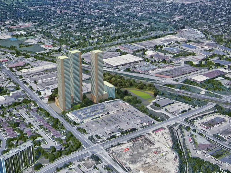 Twin Highrise Towers — mixed-use 3D rendering