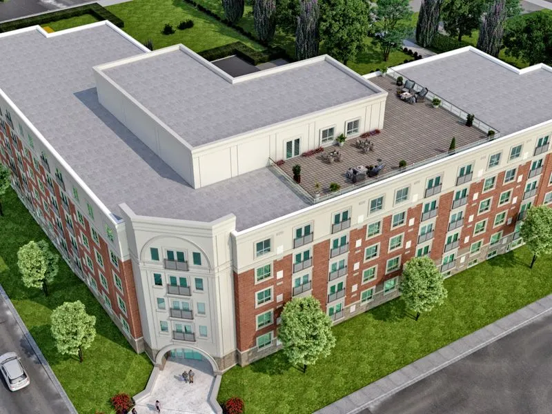 Brick Midrise Entrance — commercial 3D rendering