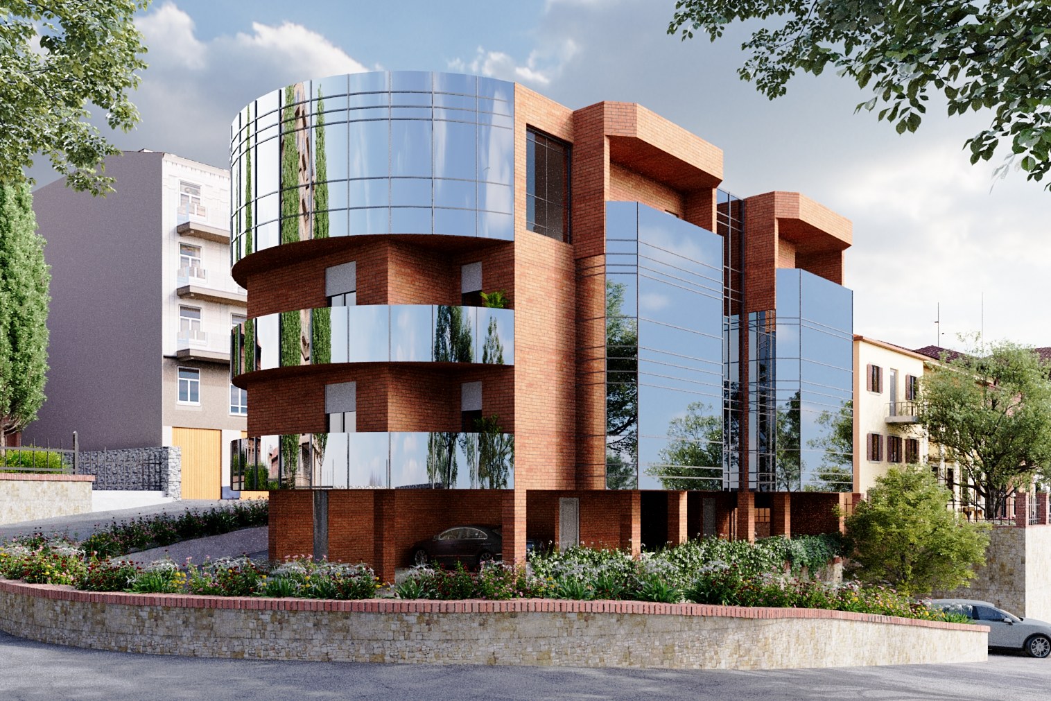 Curved Glass Brick Office