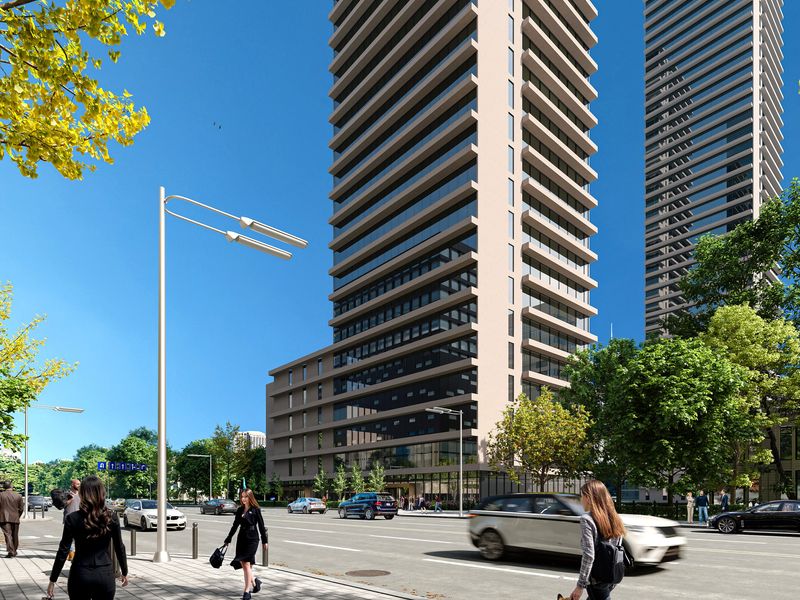 Urban Twin Towers Streetscape