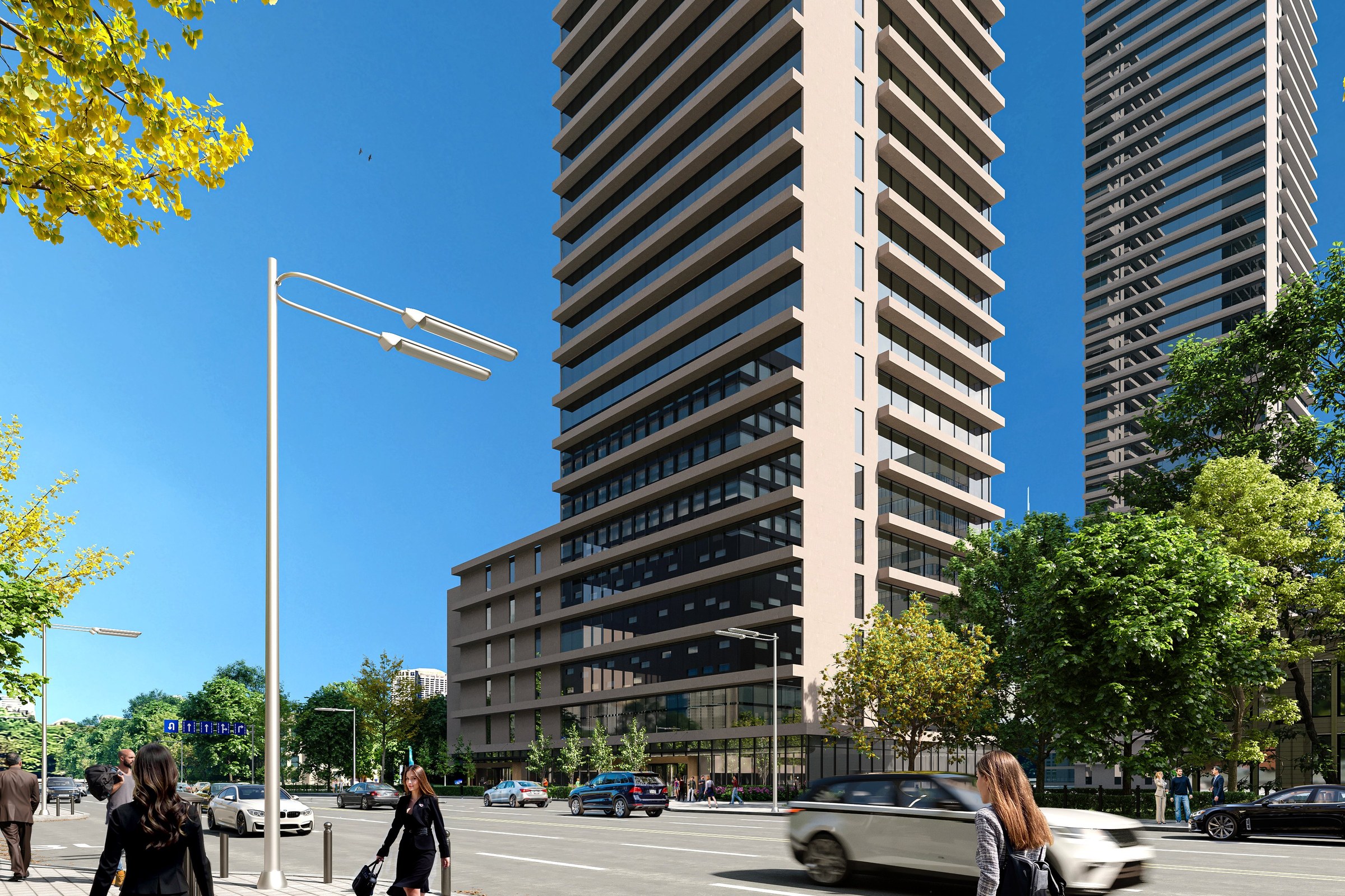 Urban Twin Towers Streetscape