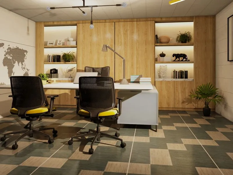 Executive Warm Wood Office — commercial 3D rendering