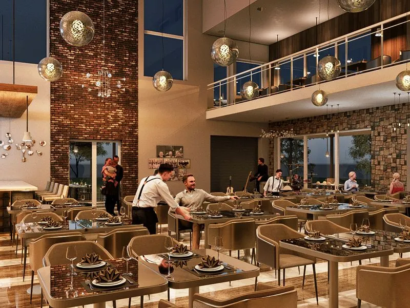 Brick Restaurant Interior — hospitality 3D rendering