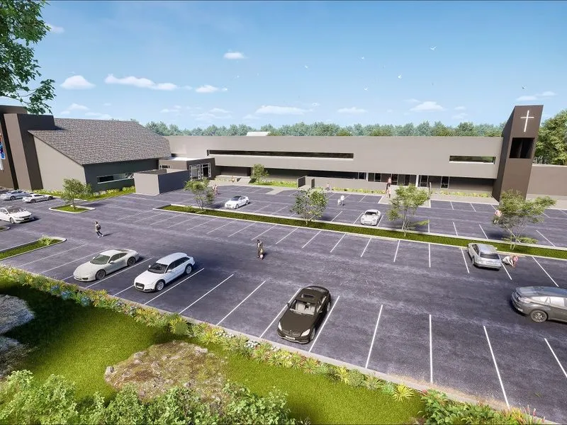 Project Contemporary Megachurch Dark — institutional 3D rendering