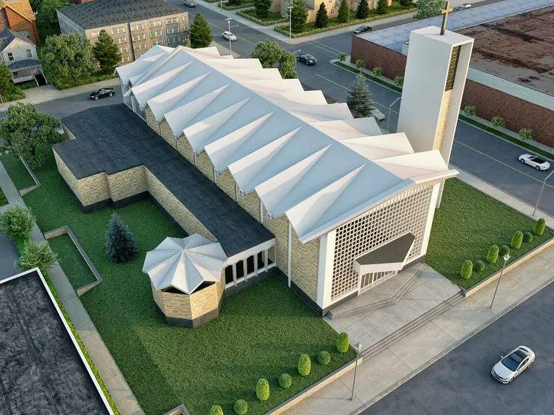 Project Folded Roof Church — institutional 3D rendering