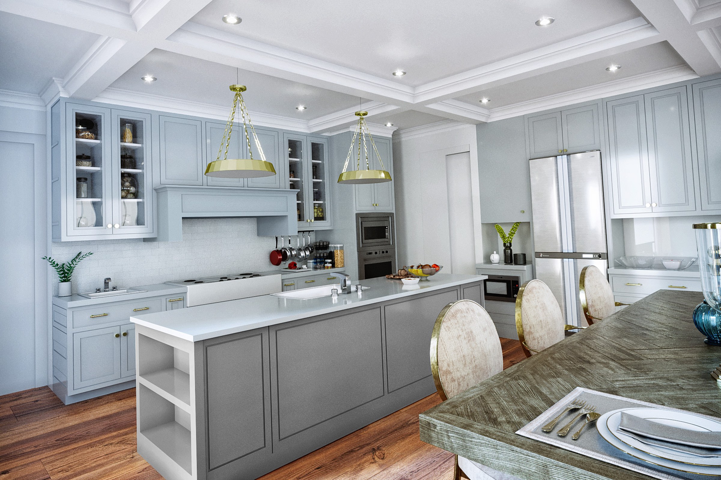 Classic Gray Kitchen Coffered Ceiling