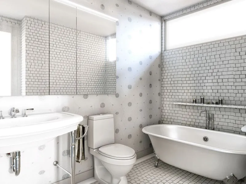 Classic White Clawfoot Bathroom — residential 3D rendering