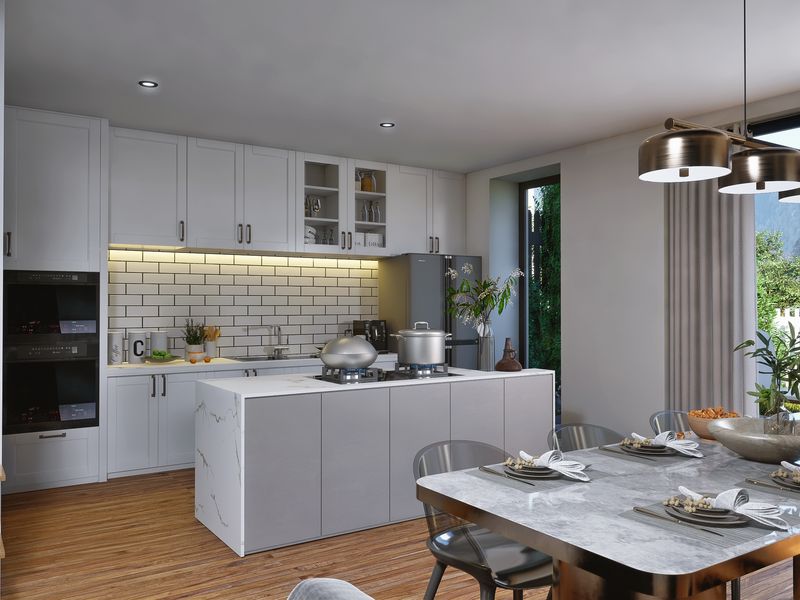 Contemporary White Kitchen Dining