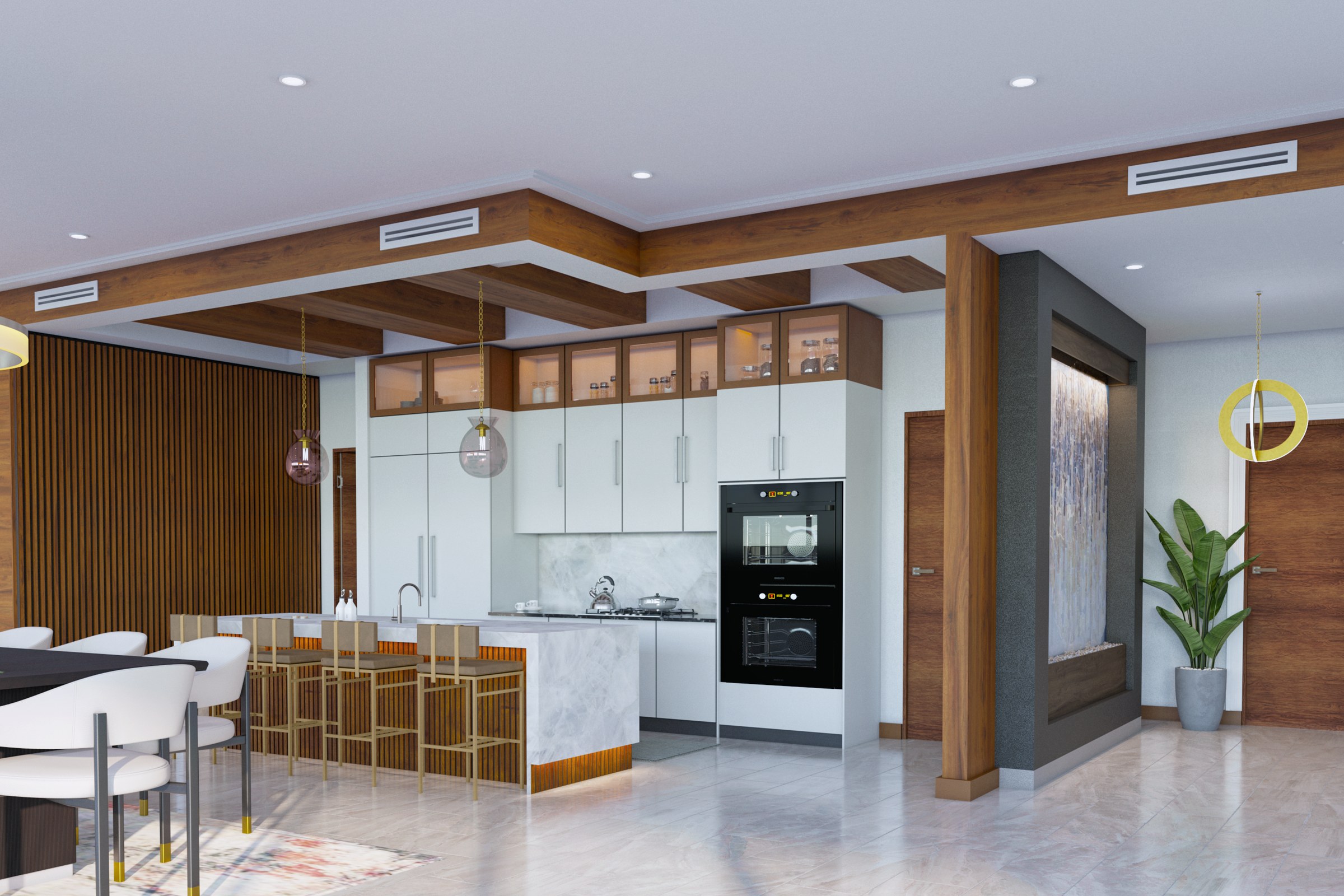 Contemporary Wood Beam Kitchen