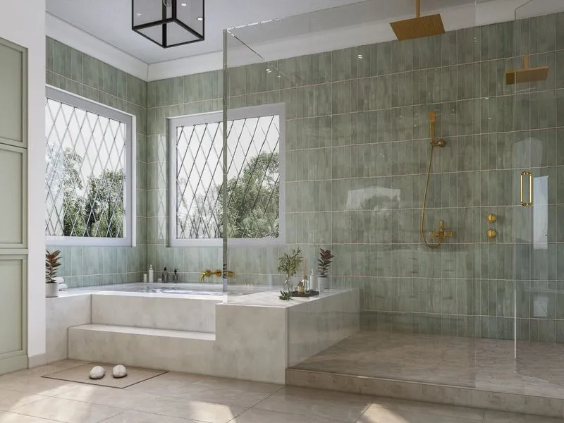 Opt1 Green Tile Master Bath — residential 3D rendering
