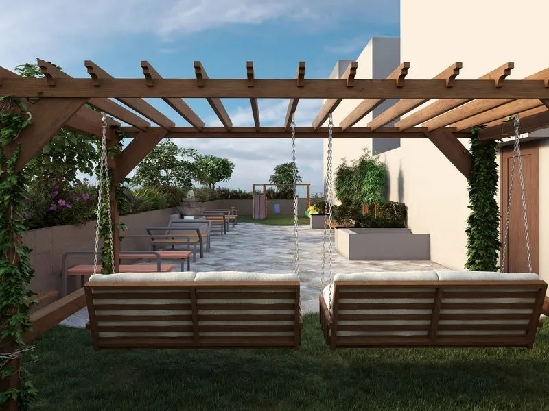 Pergola Swing Garden — landscape 3D rendering