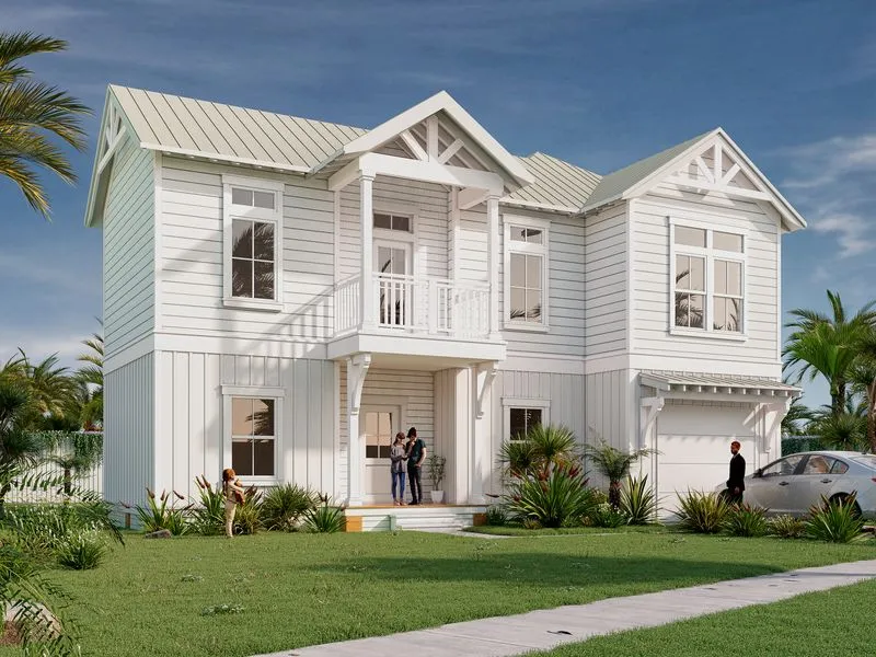 Coastal Craftsman White Palm — residential 3D rendering
