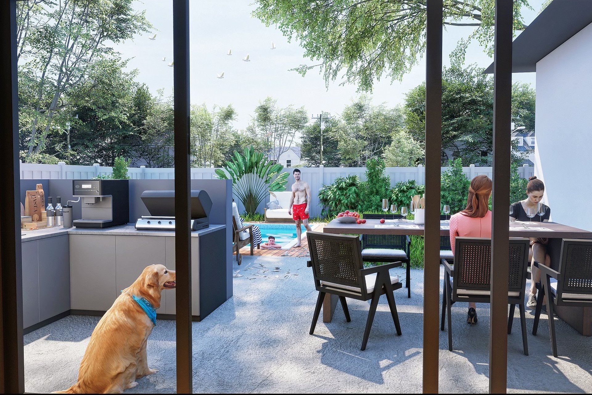 Contemporary Backyard Pool Entertaining — image 1