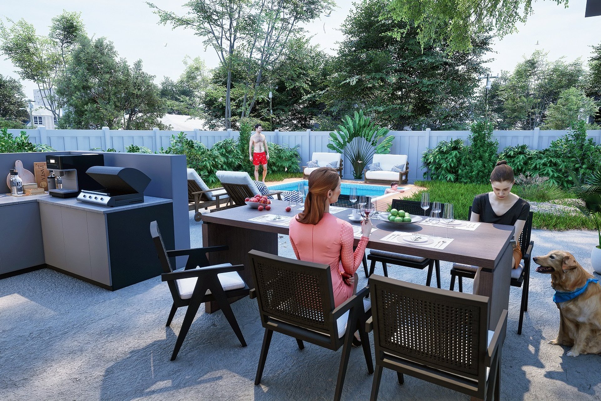 Contemporary Backyard Pool Entertaining — image 2