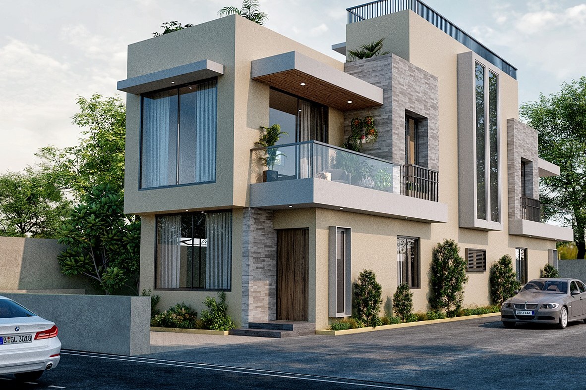 Contemporary Beige Twin Villa