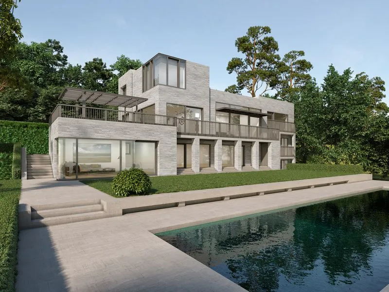 Contemporary Stone Villa — residential 3D rendering
