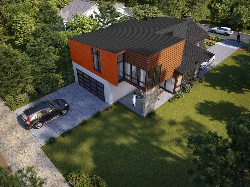 Contemporary Wood Orange House — residential 3D rendering