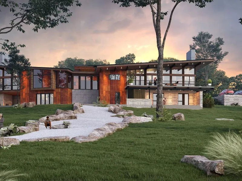 Corten Steel Mountain Estate — residential 3D rendering