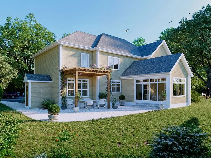 Cream Traditional Pergola Backyard — residential 3D rendering