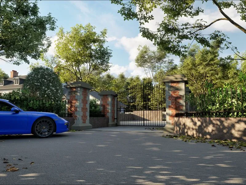 Estate Entry Gate — residential 3D rendering