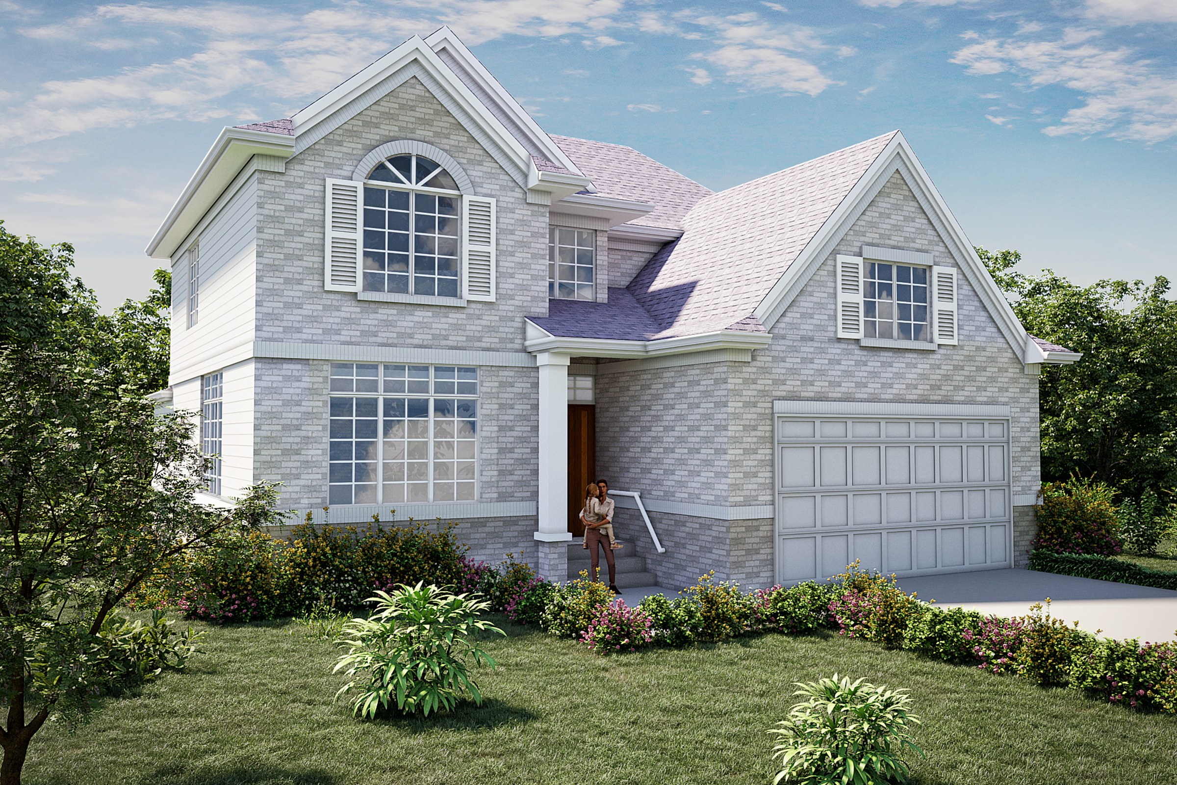 Gray Brick Traditional Two Story