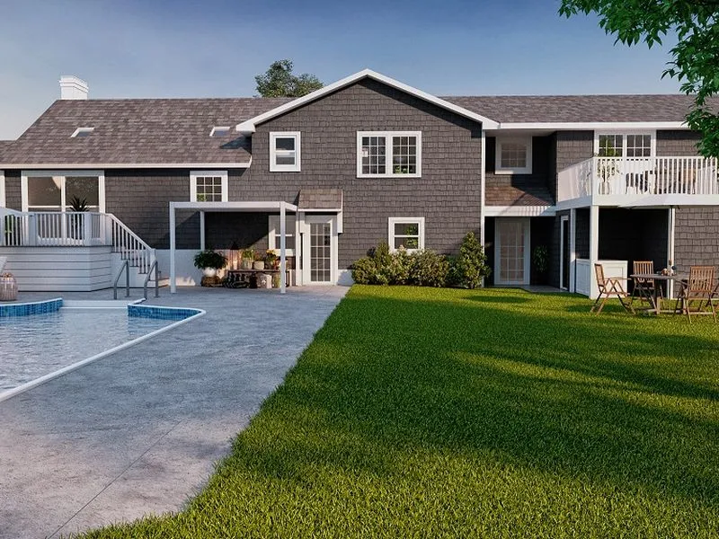Hamptons Shingle Pool Estate — residential 3D rendering
