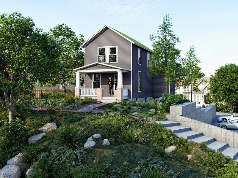 Hillside Craftsman Cottage — residential 3D rendering