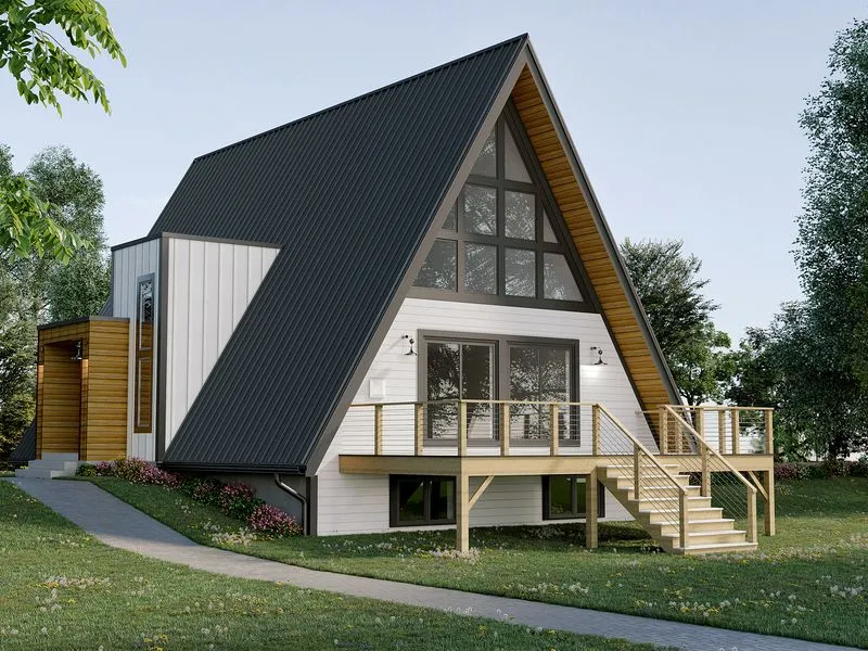 Modern Barn Cabin Glass Wall — residential 3D rendering