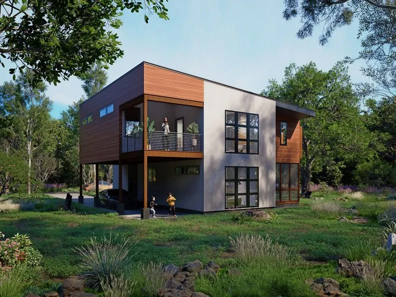 Modern Box House 107 — residential 3D rendering