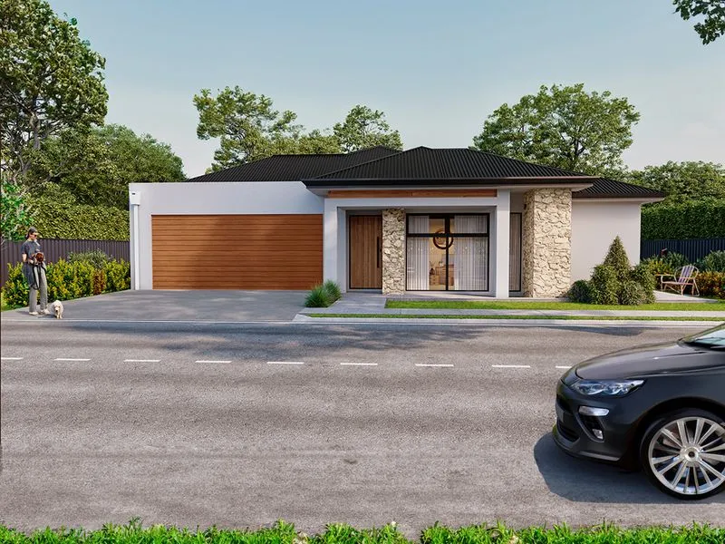 Modern Single Story Stone Accent — residential 3D rendering