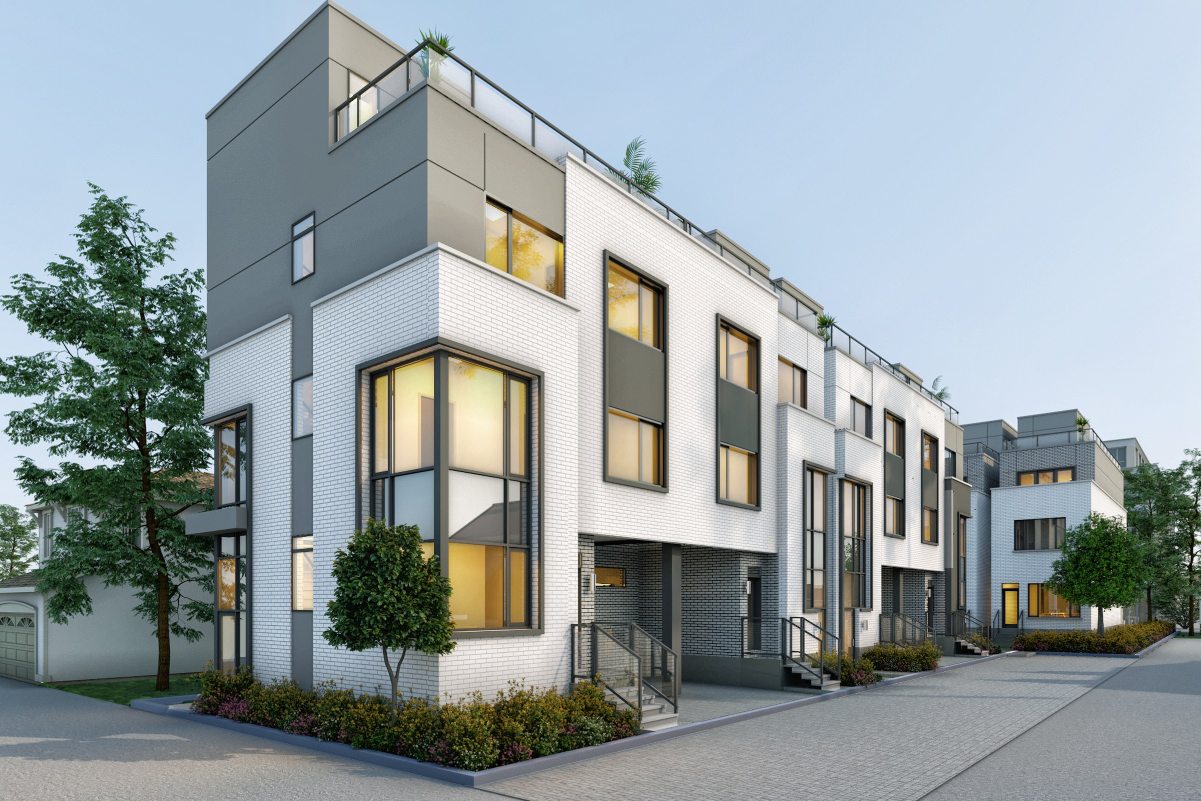 Modern White Brick Townhomes