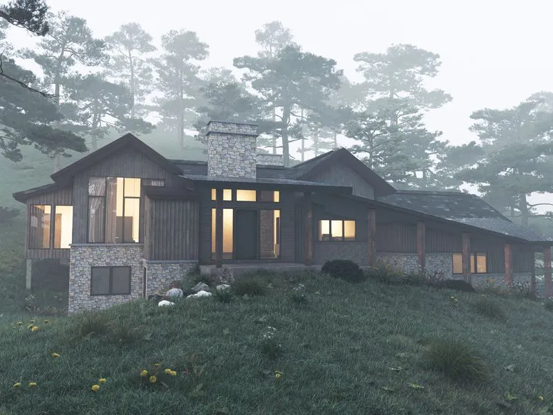 Mountain Rustic Lodge — residential 3D rendering