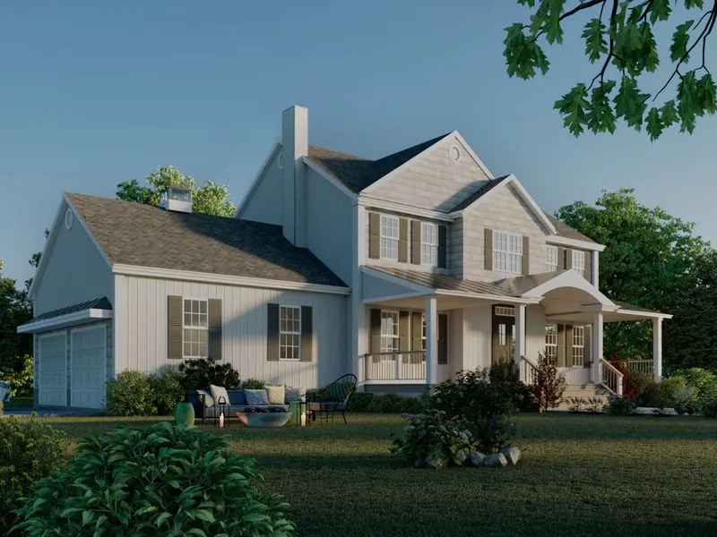 New England Colonial Farmhouse — residential 3D rendering