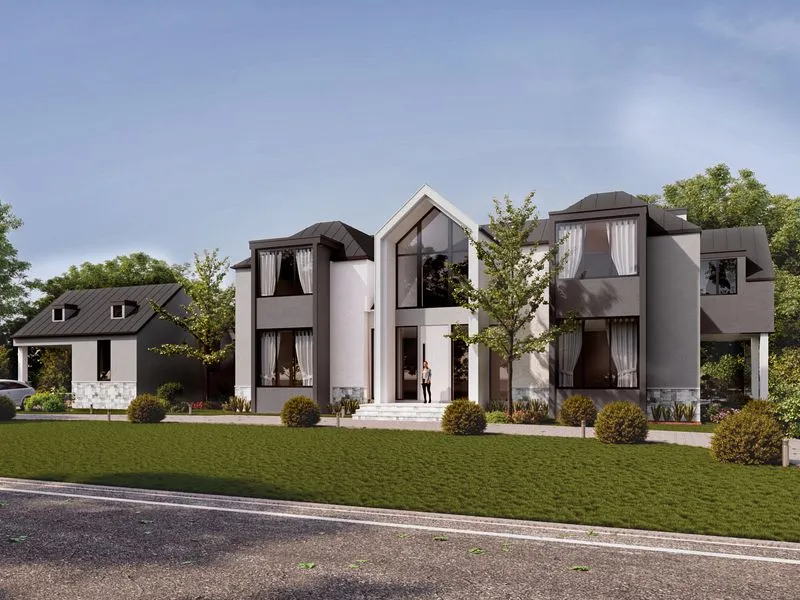 Project 36 Contemporary Gable Mansion — residential 3D rendering