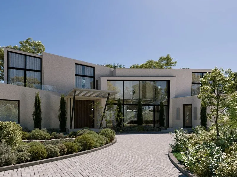 Project 37 Modern Stucco Mansion — residential 3D rendering