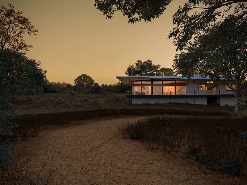 Project 68 Minimalist Glass Pavilion — residential 3D rendering