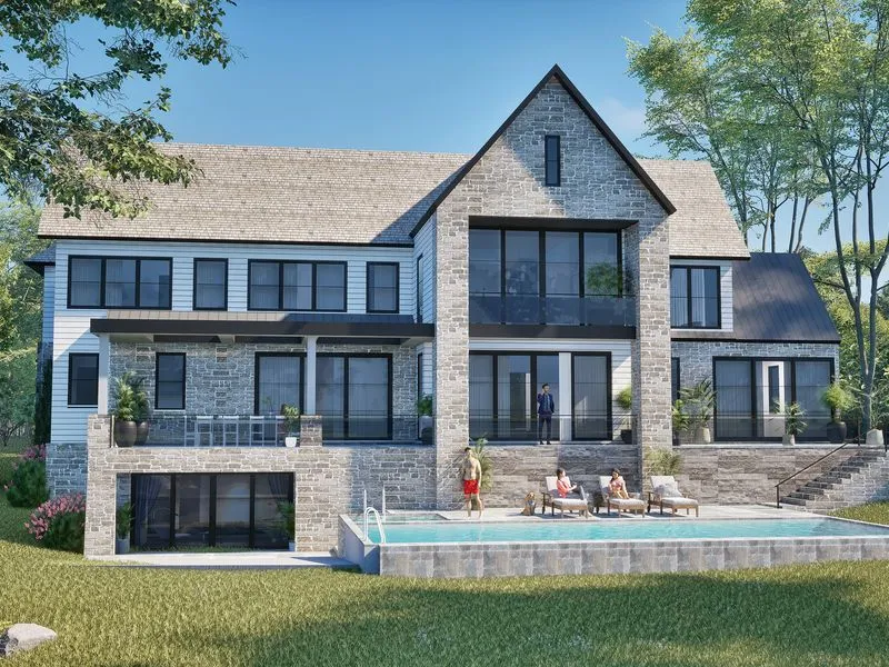 Stone Estate Poolside — residential 3D rendering