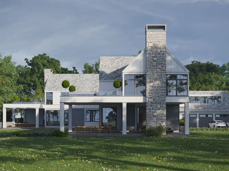 Stone Farmhouse Estate — residential 3D rendering