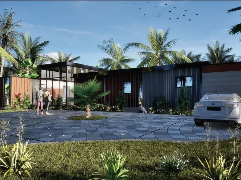 Tropical Container Modern Home — residential 3D rendering