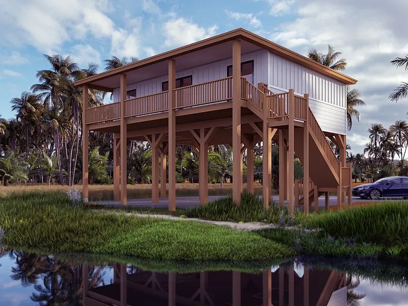 Tropical Stilt House 001 — residential 3D rendering